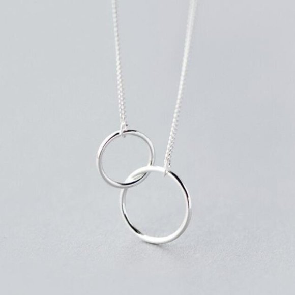 NEW 925 Sterling Silver Double Circle Necklace - Picture 7 of 8